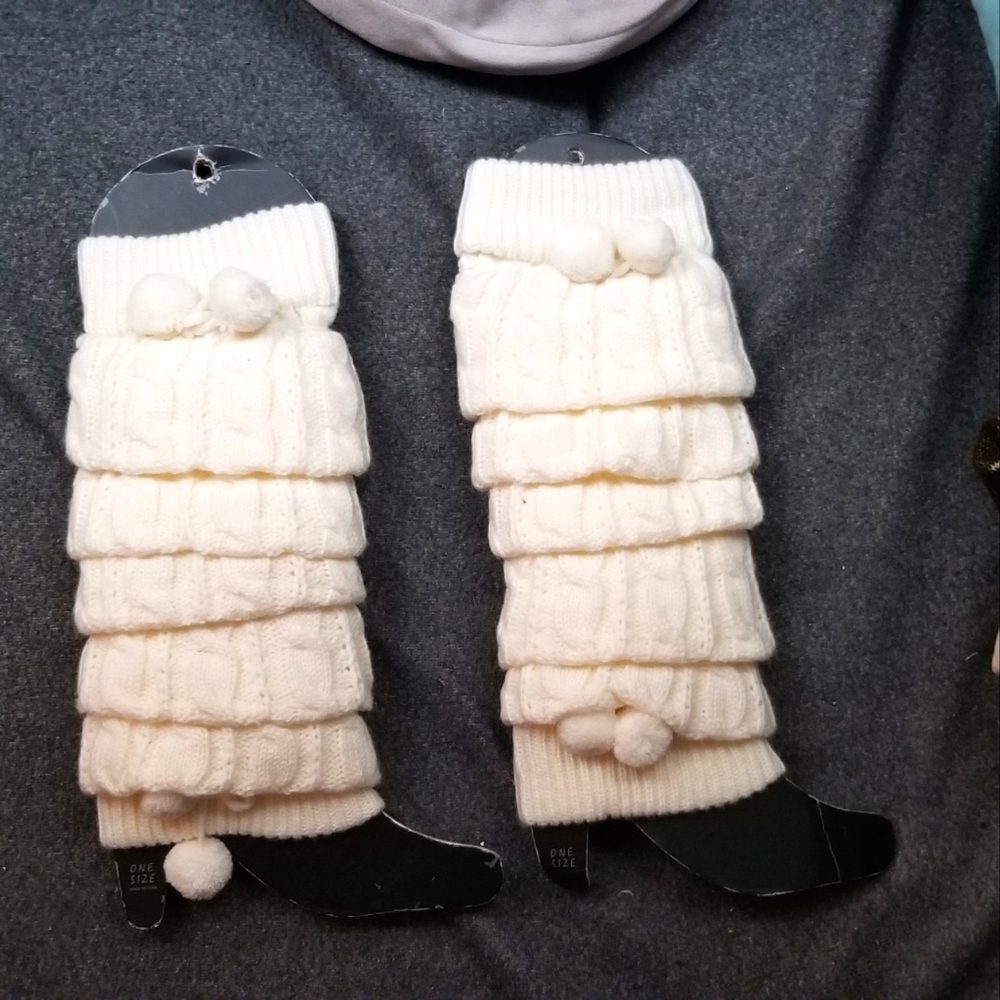 bebe pom pom cable knit leg warmers pair